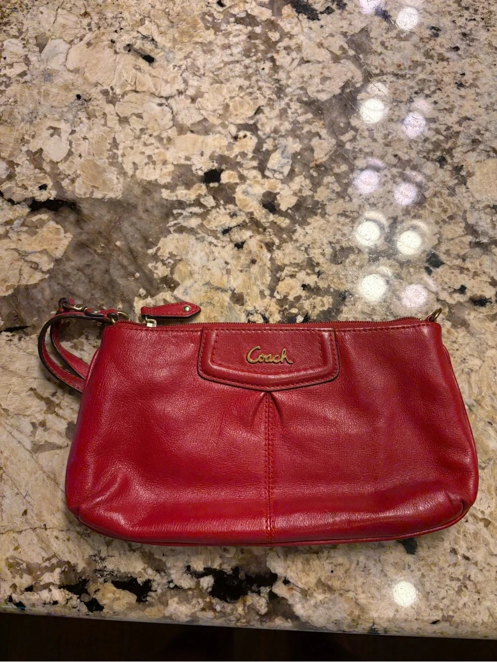 Coach Red Leather Wristlet with Gold Logo